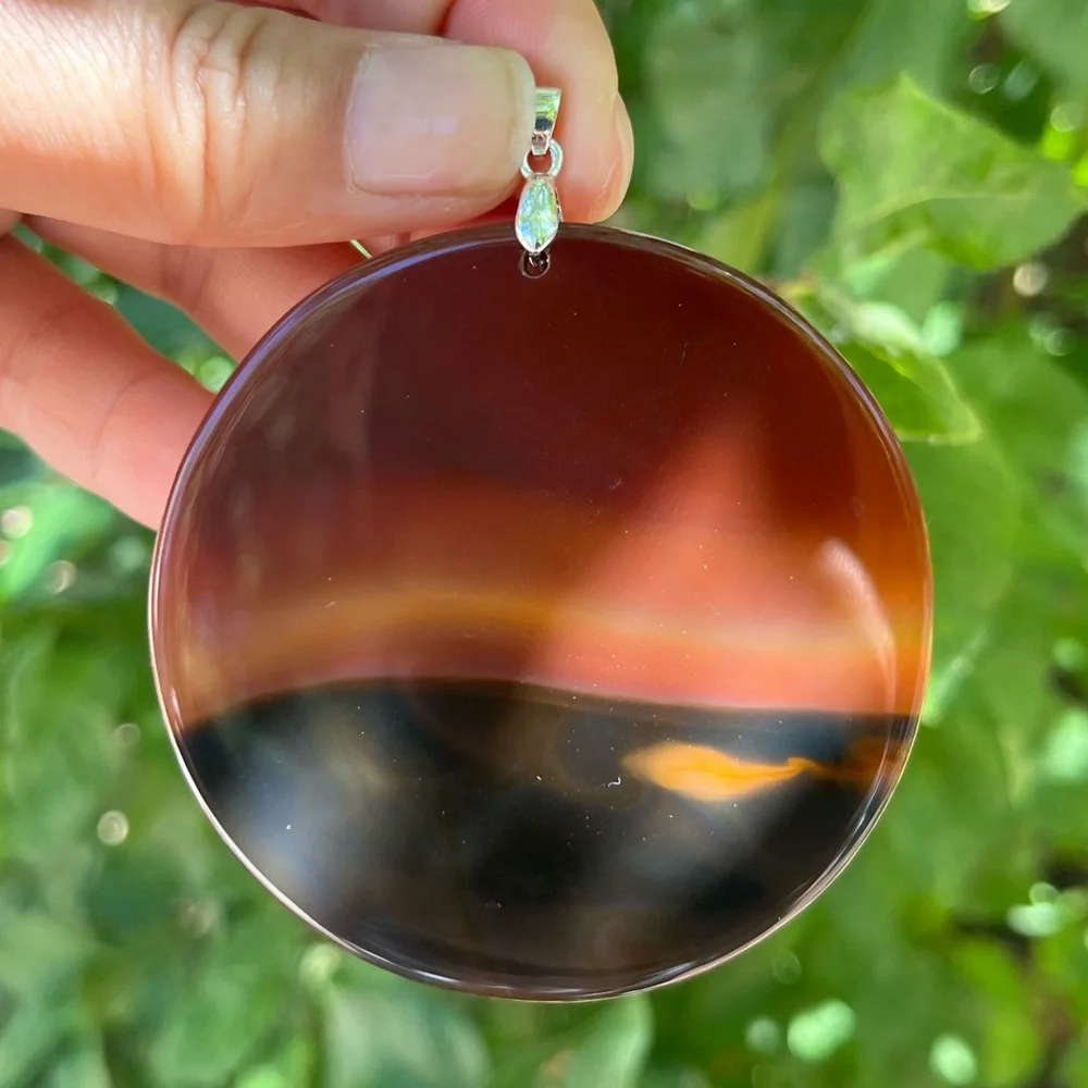 Huge sterling silver 925 stamped round scenery agate pendant 1341‎